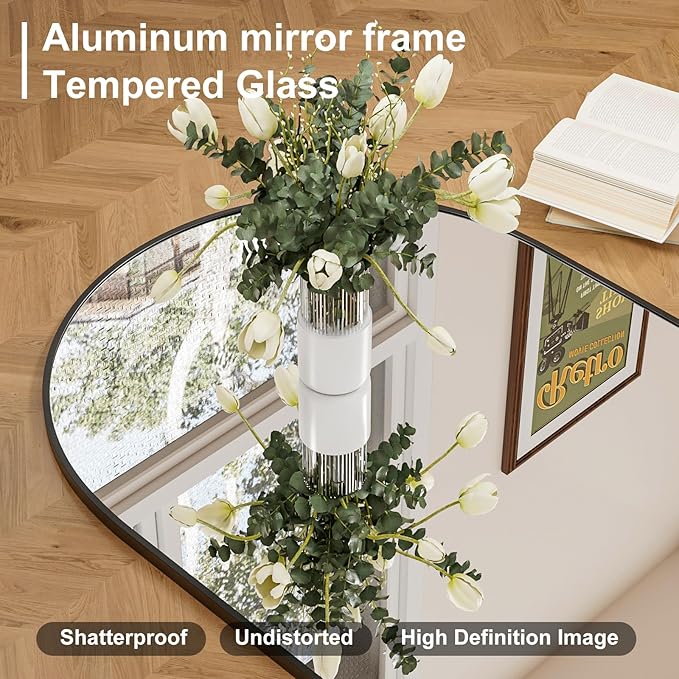 Black Arched Bathroom Mirror for Wall-36"X24" Wall Mirror for Living Room, Bedroom, Bathroom, Dressing Room Hanging Vanity Mirror for Wall Decoration