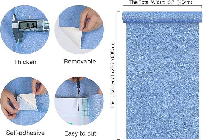 CHIHUT Holographic Blue Glitter Peel and Stick Wallpaper 15.7''x236'' Decorative Self Adhesive Iridescent Blue Contact Paper Renter Friendly Glitter Wall Paper for Girls Bedroom Shelves Cabinets