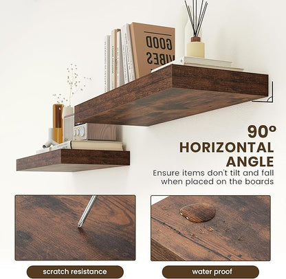 30 Inch Floating Shelves | 12 Inch Deep Brown Floating Shelves Set of 2 | 30" W x 12" D Rustic Wood Shelves for Wall | Deep Brown Shelves for Living Room Bathroom Laundry Room Kitchen