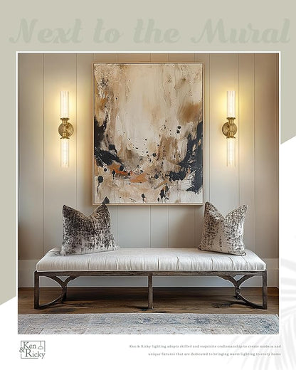 Ken & Ricky 24In Wall Sconces Set of Two, Brushed Gold Bathroom Sconces Wall Lighting with Clear Glass, Vanity Lights for Bathroom Bedroom Living Room Hallway KR3376-W-BG-2PK