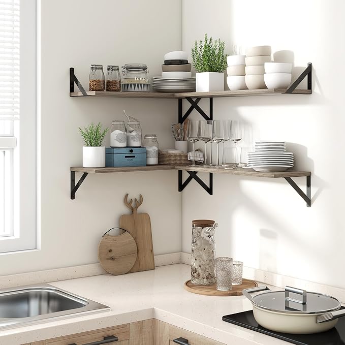 Axeman 55 Inch Floating Shelves | 8 Inch Deep Grey Wall Shelves Set of 2 | 55