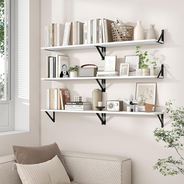 Axeman 55 Inch Floating Shelves | 8 Inch Deep White Wall Shelves Set of 2 | 55" W x 8" D Rustic White Wood Shelves for Bathroom Kitchen Living Room