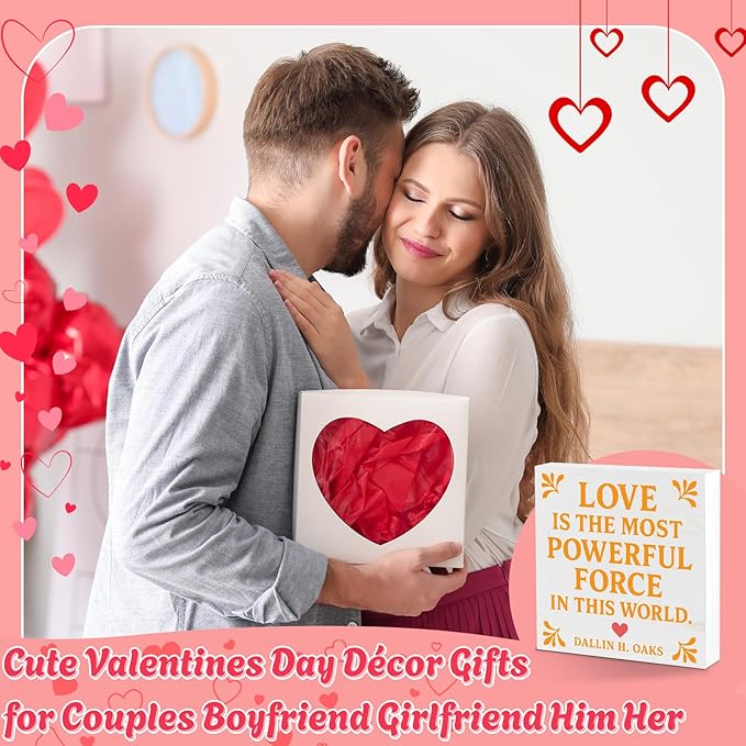Valentines Desk Decor, Valentine's Day Home Office Table Sign for Wife Daughter from Dad Husband, Valentine Gifts Decorations for Porch Tiered Tray Shelf Party, Love Is The Most Powerful Force