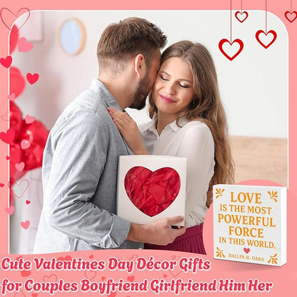 Valentines Desk Decor, Valentine's Day Home Office Table Sign for Wife Daughter from Dad Husband, Valentine Gifts Decorations for Porch Tiered Tray Shelf Party, Love Is The Most Powerful Force