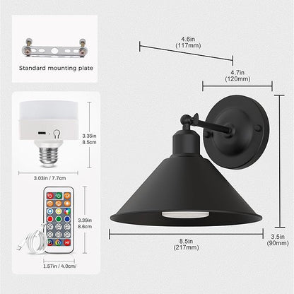 DORESshop Black Vintage Battery Operated Wall Sconces Set of 2, Wireless Battery Powered Wall Lights with Remote Control, Rechargeable Wall Sconce for Living Room, Bedroom Farmhouse