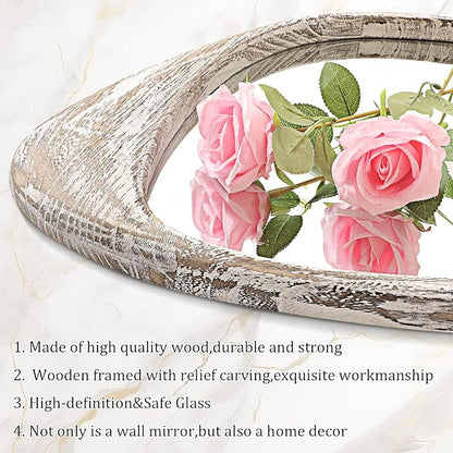 AAZZKANG Irregular Wooden Wall Mirror 28"x20" Large Asymmetrical Decorative Rustic Mirrors for Bedroom Living Room Entryway