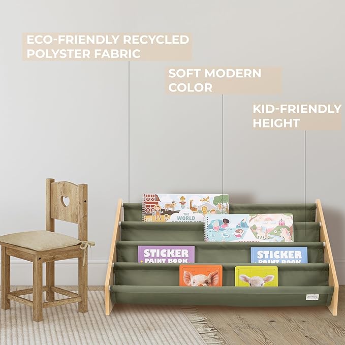 ZICOTO Decorative Wooden Bookshelf for Kids Rooms - Keeps Plenty of Books Neatly Organized & Within Reach for Toddlers - Easy Install Montessori Book Shelf for Baby's Bedroom or Playroom Decor