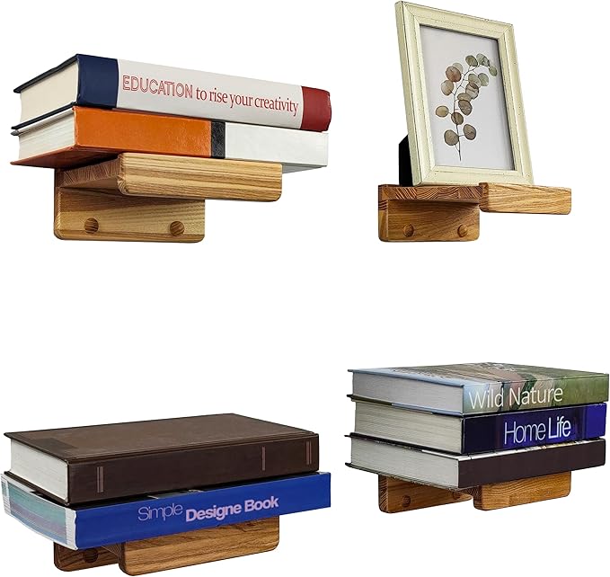 Handcrafted, Floating Shelves for Wall 5 inch, Waterproof, Wall Storage Shelves with Lip, Display Picture Ledge Shelf for Living Room Photo Frame, Natural Wood Hanging Book Shelves (Natural, Set 4)