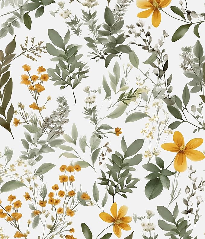 Green/Yellow Leaf Wallpaper Peel and Stick,Vintage Floral Contact Paper, Botanical Leaves Wall Paper Self Adhesive Removable Waterproof for Room Bedroom Shelves Cabinet Table Decor 17.5" x 118"