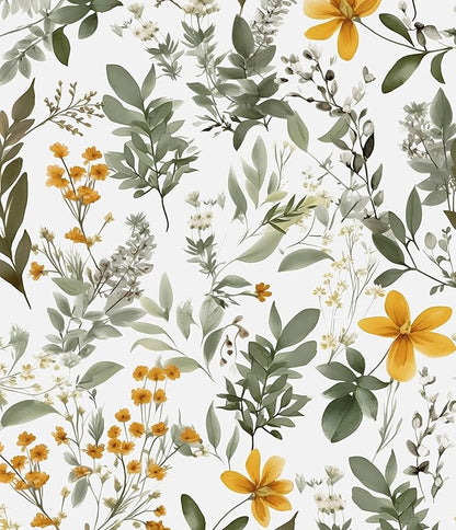 Green/Yellow Leaf Wallpaper Peel and Stick,Vintage Floral Contact Paper, Botanical Leaves Wall Paper Self Adhesive Removable Waterproof for Room Bedroom Shelves Cabinet Table Decor 17.5" x 118"