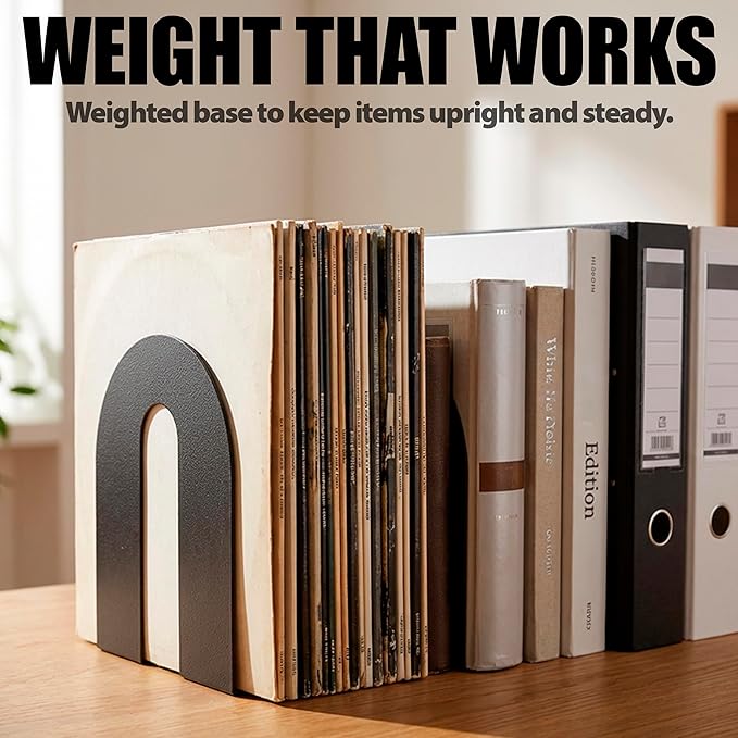 Officemate Heavy Weighted Bookends, Sturdy Office & Home Shelf Organizers, Set of 2 Black Metal Book Supports (93182)