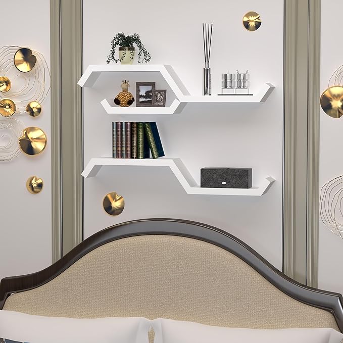 White Floating Shelves for Wall Shelf for Bedroom,Repisas Flotantes De Pared, Waterproof Solid Wood Floating Shelves Bathroom，Stain-resistant surface,for Bathroom,Bedroom,Living Room, Kitchen