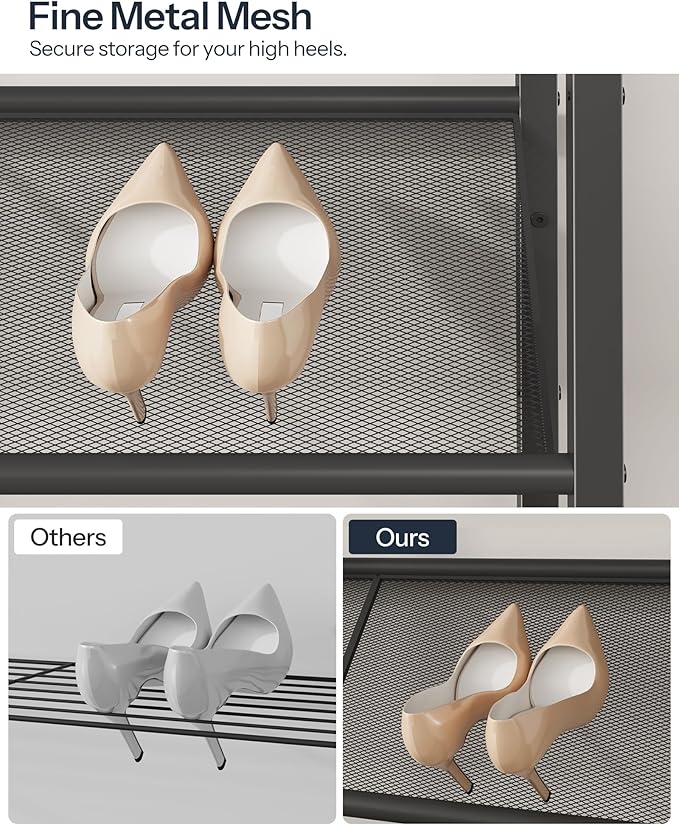 Shoe Rack, 5-Tier Slanted Shoe Storage Shelf, Narrow Shoe Rack for Entryway, Shoe Organizer with Adjustable Feet, Slim Shoe Shelf with Wooden Top and Metal Frame, Greige and Black TXJ02BG