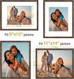 Vittanly 11x14 Picture Frames Set of 4, Display Pictures 8x10 with Mat or 11x14 without Mat, Gallery Frame for Wall or Tabletop Display, Engineered Wood with Shatter Resistant Plexiglass, Rustic Brown