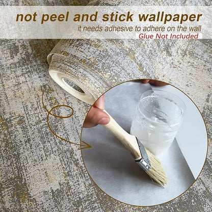 Textured Wallpaper Vintage 17.3"x236" Distressed Metallic Grey/White/Gold Vintage Metallic Concrete Wallpaper Modern Non Woven (Non-Pasted) Industrial Style Need Adhesive Modern & Traditional Style