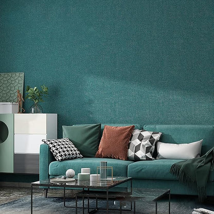 Yancorp Textured Fabric Emrald Green Peel and Stick Wallpaper - Faux Grasscloth, Linen, Removable - 24"x120" Self-Adhesive Wallpaper and Counter Top Liners