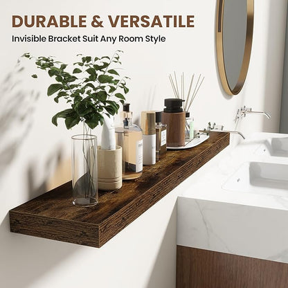 36 Inch Floating Shelves for Wall 2 Pack, 36" Wall Shelves for Books, Storage, Decor, Wall Mounted Floating Shelf with Invisible Brackets for Kitchen, Living Room, Brown