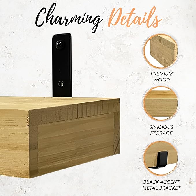 Autumn Alley Natural Wood Floating Wood Shelves for Wall – 3-Tier Wood Wall Shelves, Floating Wooden Shelf Set for Nursery, Bathroom, Kitchen, or Living Room – Use as Tray or Shelf