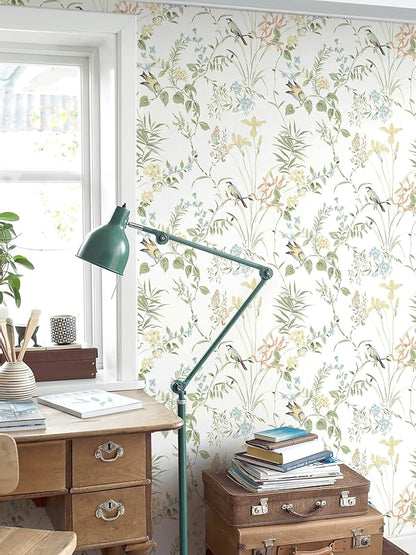 Erfoni 16.9" x197" Modern Floral and Birds Wallpaper Flower Removable Peel and Stick Wallpaper for Bedroom Decorative Self Adhesive Wall Paper Boho Floral Leaf Contact Paper for Accent Walls Covering