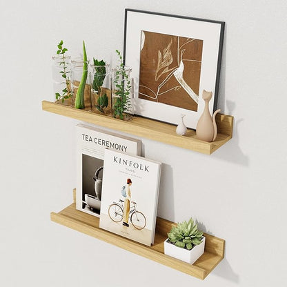 Axeman Floating Shelves | Picture Ledge Shelf Set of 2 | Oak Wall Shelves with Lip | Oak Picture Shelf for Wall with Ledge | Photo Ledges 16 Inch