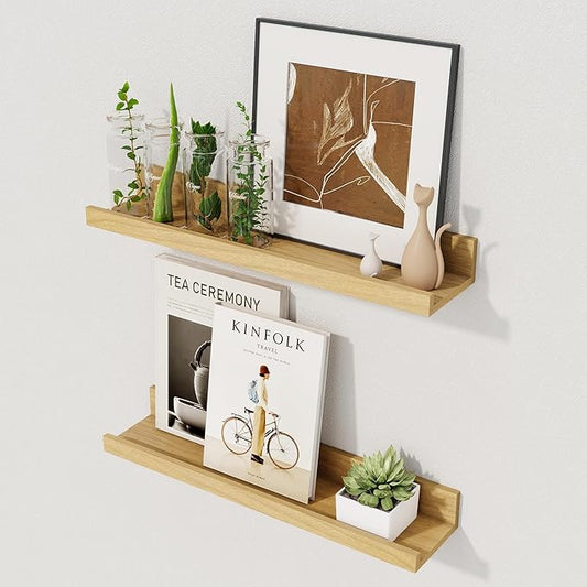 Axeman Floating Shelves | Picture Ledge Shelf Set of 2 | Oak Wall Shelves with Lip | Oak Picture Shelf for Wall with Ledge | Photo Ledges 16 Inch