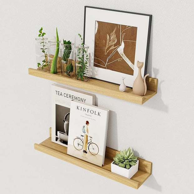 Axeman Floating Shelves | Picture Ledge Shelf Set of 2 | Oak Wall Shelves with Lip | Oak Picture Shelf for Wall with Ledge | Photo Ledges 16 Inch