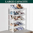 Smiry Bamboo Shoe Rack for Closet, 4 Tier Small Wooden Stackable Shoe Organizer, Free Standing Shoes Storage Shelf for Entryway, Front Door Entrance, White