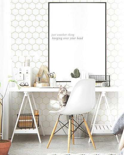 Hexagonal Wallpaper Geometric Peel and Stick Wallpaper 17.3”×472”Gold and White Contact Paper Decorative Shelf Drawer Liner Roll Waterproof