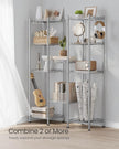 SONGMICS 5-Tier Bathroom Shelf, Storage Rack for Small Space, with 5 PP Shelf Liners, Removable Hook, Extendable Design, Silver and Translucent ULGR023S01