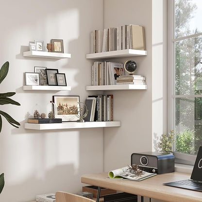 Heimlove 36 Inch White Floating Shelves for Wall 36 Inch,10 Deep Wood Shelves with Invisible Brackets,Wall Mounted Storage & Display Shelves for Bedroom,Living Room,Kitchen,Office