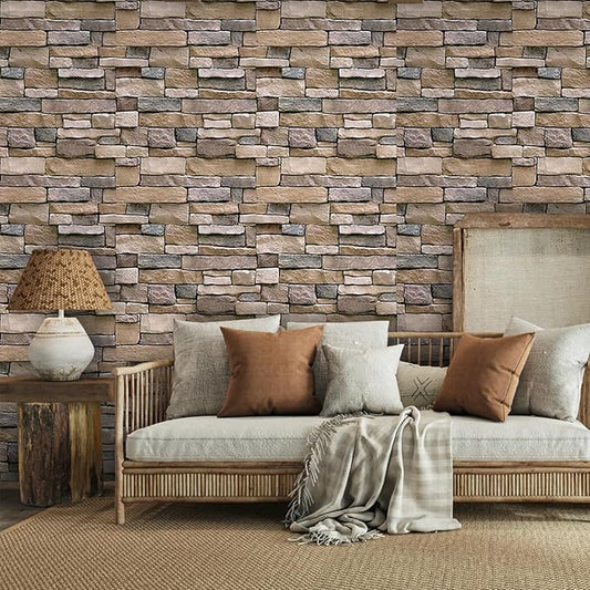 Abyssaly Stone Wallpaper Brick Wallpaper Peel and Stick Stone Backsplash Self-Adhesive Removable Vinyl Wall Paper Grey Faux Brick Shelf Liner 17.71" X 590" Home Decorations Contact Paper
