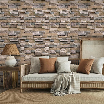 Abyssaly Stone Wallpaper Brick Wallpaper Peel and Stick Stone Backsplash Self-Adhesive Removable Vinyl Wraps Grey Faux Brick Shelf Paper 17.71" X 236" Home Decorations Contact Paper