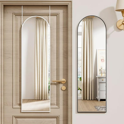 Vlush Door Mirror, Full Length Mirrors Over The Door, 14'' x 48'' Hanging/Rectangular Wall Mirror, Wall-Mounted/Hanging/Leaning, Home Decor,(Black)
