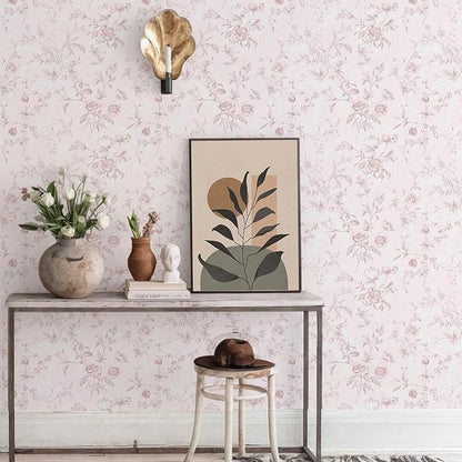 Ismoon Floral Wallpaper Peel and Stick Pink Stick on Wall Paper Vintage French Contact Paper for Cabinet Textured Removable Self Adhesive Wallpaper Vinyl Roll Shelf Deco, 17.3x393in