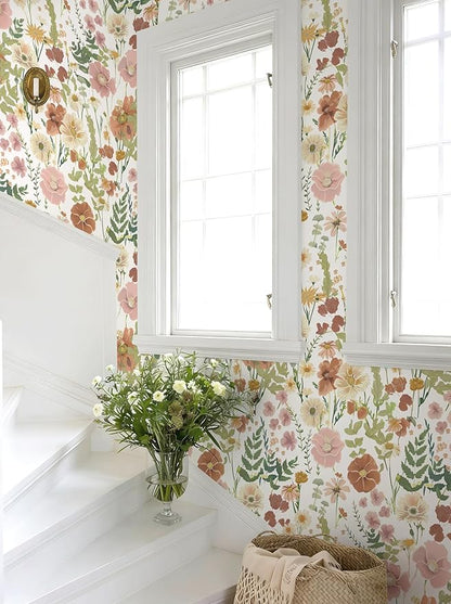 EchoSphere 16.9 in x197 in Peel and Stick Wallpaper Floral Self Adhesive Wallpaper Boho Floral and Leaf Contact Paper DIY Removable Wall Paper for Bedroom Livingroom Cabinets Decor Vinyl Roll