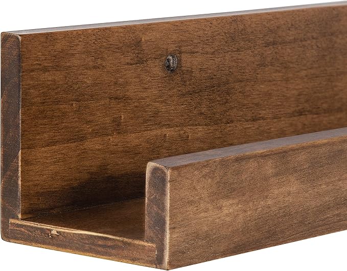 Kate and Laurel Levie Modern Floating Wall Shelf Picture Frame Holder Ledge, Rustic Natural Wood