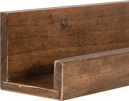 Kate and Laurel Levie Modern Floating Wall Shelf Picture Frame Holder Ledge, Rustic Natural Wood