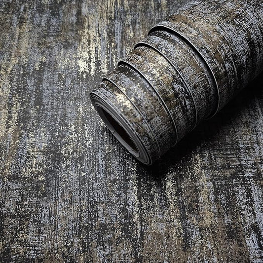 AM1NAH 17.7" X 472" Industrial Texture Metallic Wall Paper Non-Woven Distressed Wallpaper
