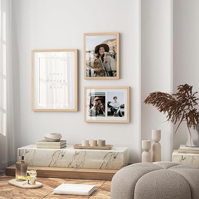 puthiac 8.5x11 Solid Oak Wood Picture Frame, Fits 2Pcs 5x7 with Mat or 8.5x11 Without Mat, Wall or Tabletop Display with Stand, Vertical or Horizontal, Plexi Front, 1 Pack, Natural Oak