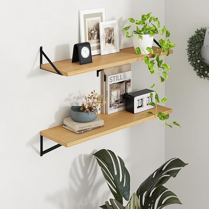 Axeman Deep Floating Shelves - 40 Inch Floating Shelves Set of 2-12 Inch Deep Oak Wall Shelves for Living Room Bathroom Kitchen