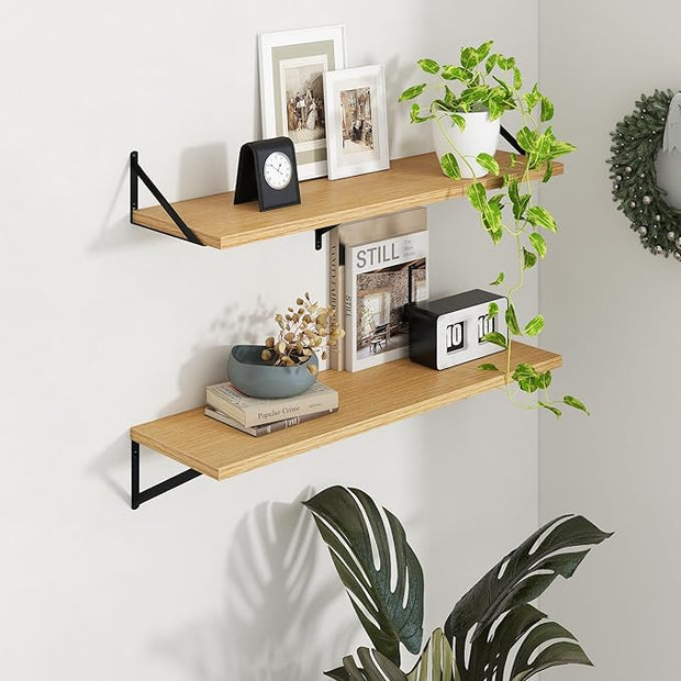 Axeman Deep Floating Shelves - 40 Inch Floating Shelves Set of 2-12 Inch Deep Oak Wall Shelves for Living Room Bathroom Kitchen