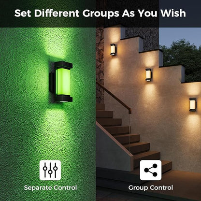 XMCOSY+ Outdoor Wall Lights, 2100LM Smart LED Porch Lights Outdoor, RGBCW Exterior Lighting Sconce, Wi-Fi Control, Compatible with Alexa, IP65 Waterproof, 1 Pack