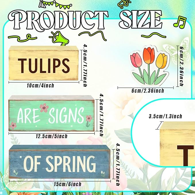 Spring Decoration Wooden Tiered Tray Decor – Tulips Spring Stacked Block Sign with Floral Accent – Farmhouse Tabletop Spring Decor for Shelf Mantel Seasonal Home Display