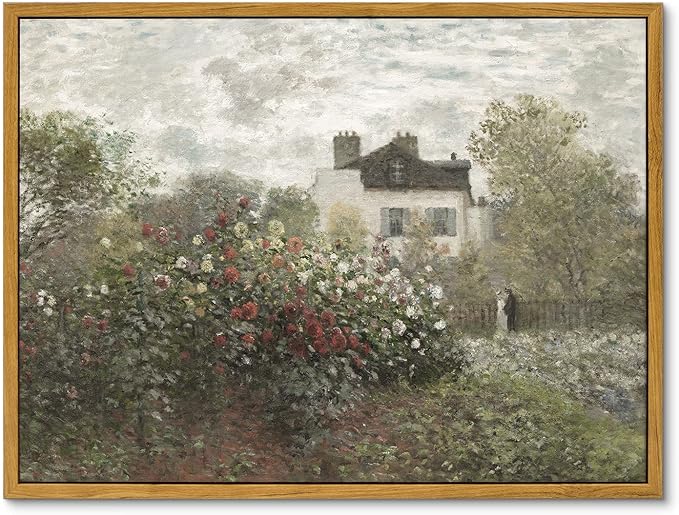 InSimSea Framed Canvas Wall Art Vintage Decor, Classical Home Room Decor The Artist's Garden in Argenteuil by Claude Monet, Kitchen Office Farmhouse Bathroom Decor Wall Art, 12