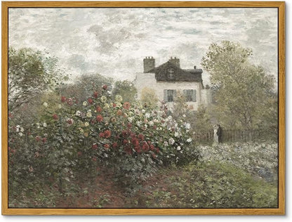 InSimSea Framed Canvas Wall Art Vintage Decor, Classical Home Room Decor The Artist's Garden in Argenteuil by Claude Monet, Kitchen Office Farmhouse Bathroom Decor Wall Art, 12"x16"