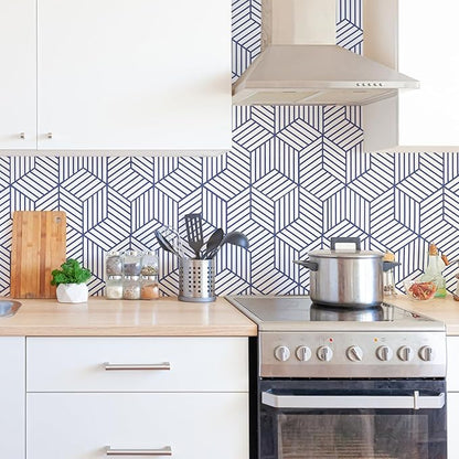 WENMER 17.71"x197" Geometric Hexagon Wallpaper Peel and Stick - Blue White Contact Paper, Removable Self Adhesive Vinyl Film for Shelf Drawer Home Use