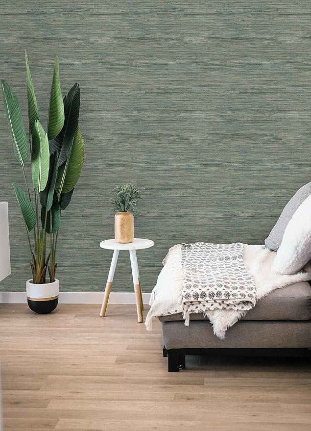 RoomMates Teal Dimensional Grasscloth Peel and Stick Wallpaper, RMK12684PLW