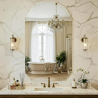 Suidia Bathroom Mirror, 30"x 48" Wall Mirror, Frameless Bathroom Mirror with Beveled Edge for Bedroom, Living Room, Entryway, Hallway, Arched Shape