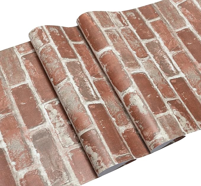 Hopeak Red Brick Wallpaper, Self-Adhesive Peel and Stick Waterproof and Removable Good for Home Decoration and Furniture Renovation (17.5X 511 Inch)