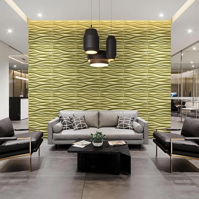 STICKGOO 3D Wall Panels for Interior Wall Decor, Champaign Gold Wave Design Accent Wall Panels, 19.7